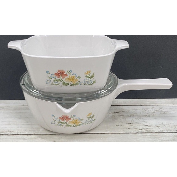 2 Vintage Corning Ware Dishes MEADOW Casserole P43B /Saucepan P89B W/LID - Picture 2 of 12